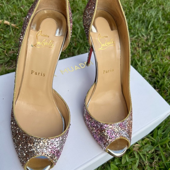 Christian Louboutin Demi You Glitter Peep Toe Pumps - Picture 14 of 16